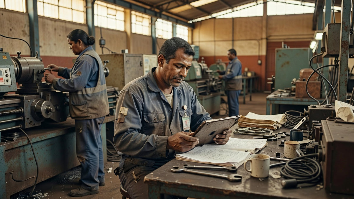 Profissional da indústria estudando inglês técnico
