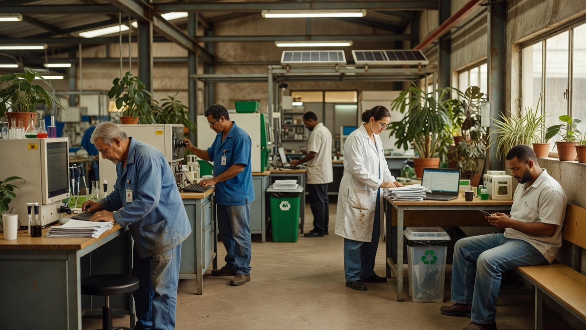 Fábrica industrial com elementos sustentáveis