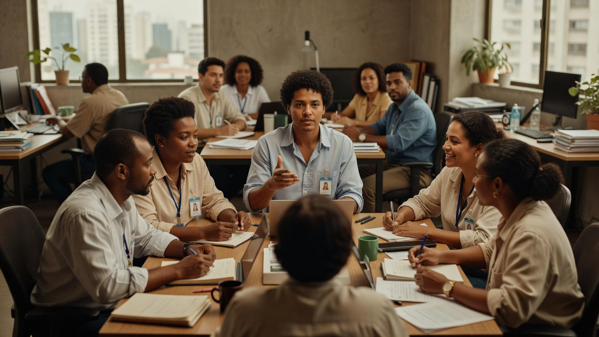 Líder gerenciando crise em reunião de empresa