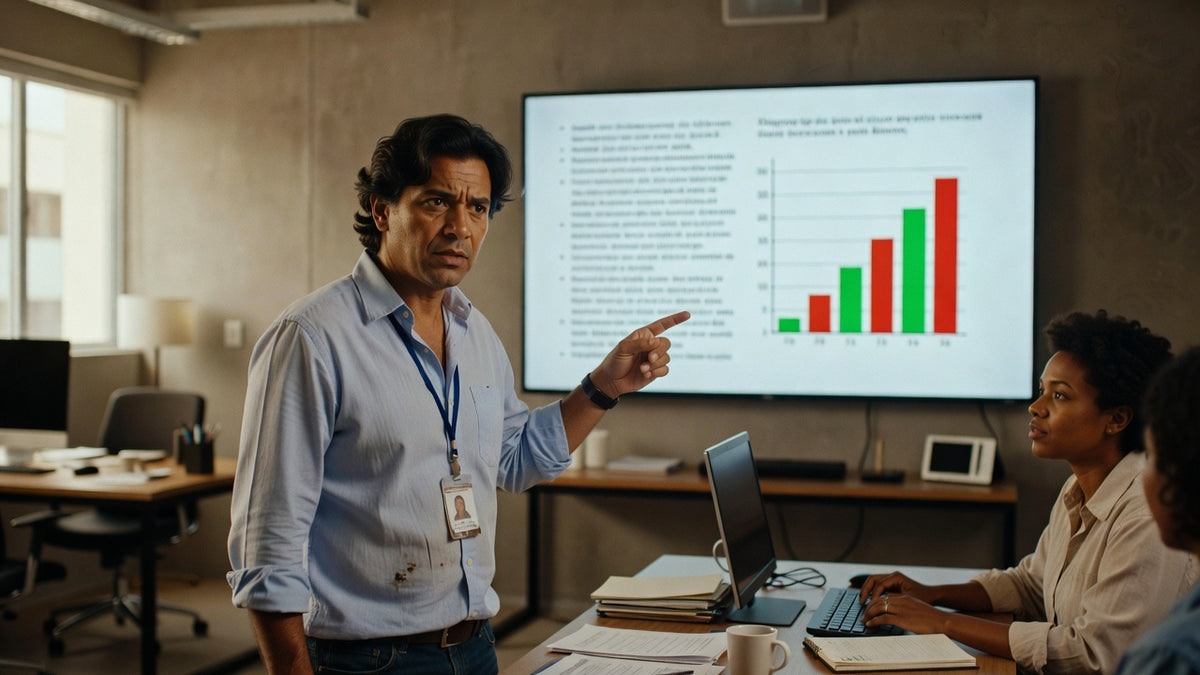 Apresentação profissional com erros destacados em slide