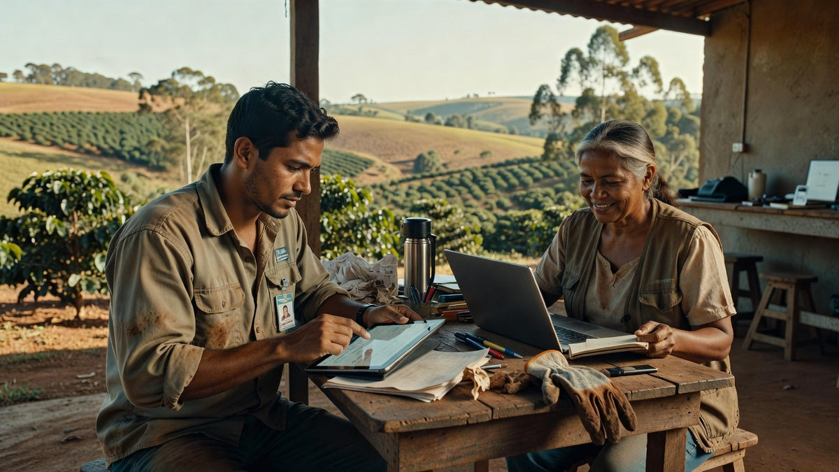 Profissional usando tablet em cenário rural brasileiro