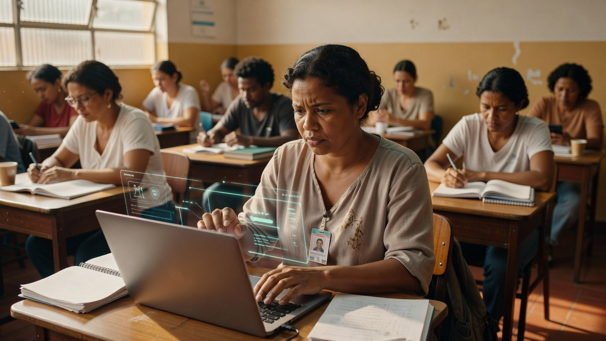 Educador utilizando ferramentas de IA em sala de aula