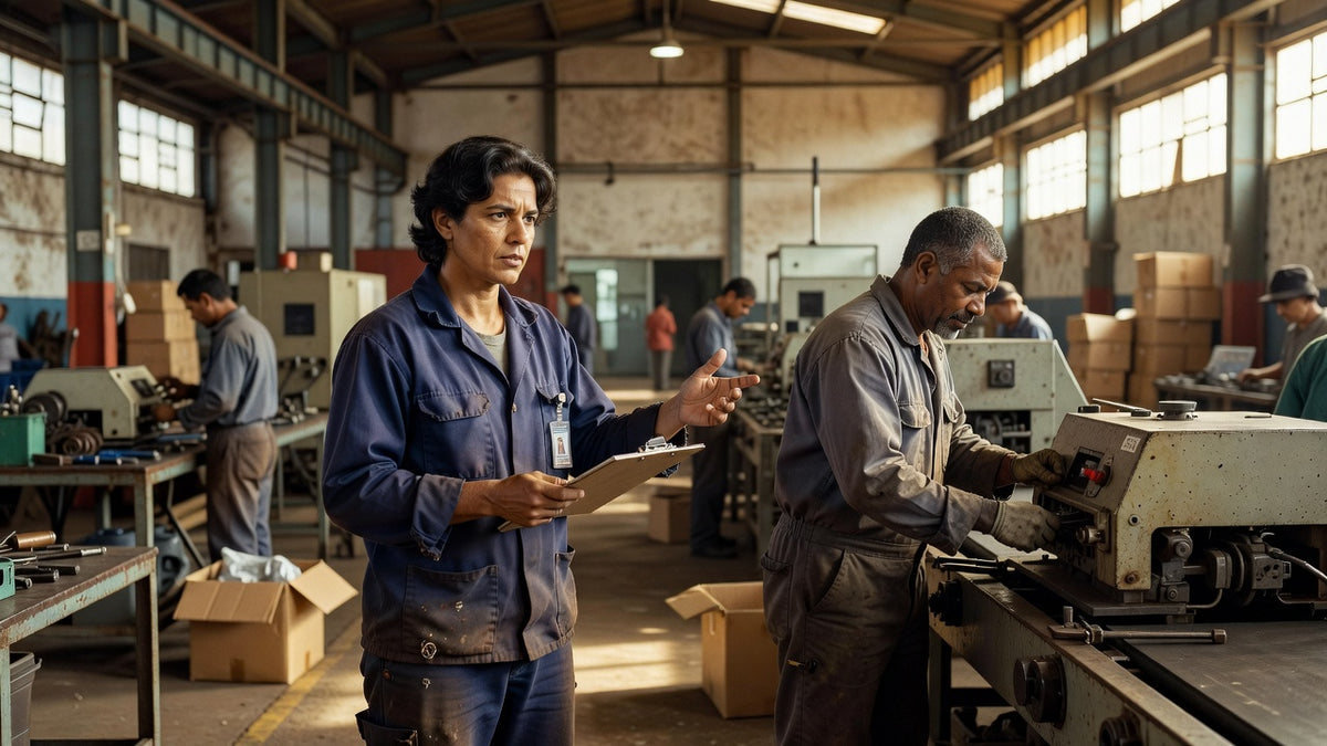 Coordenador de produção supervisionando linha industrial