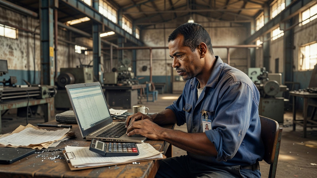 Profissional usando planilhas para controle de custos na produção