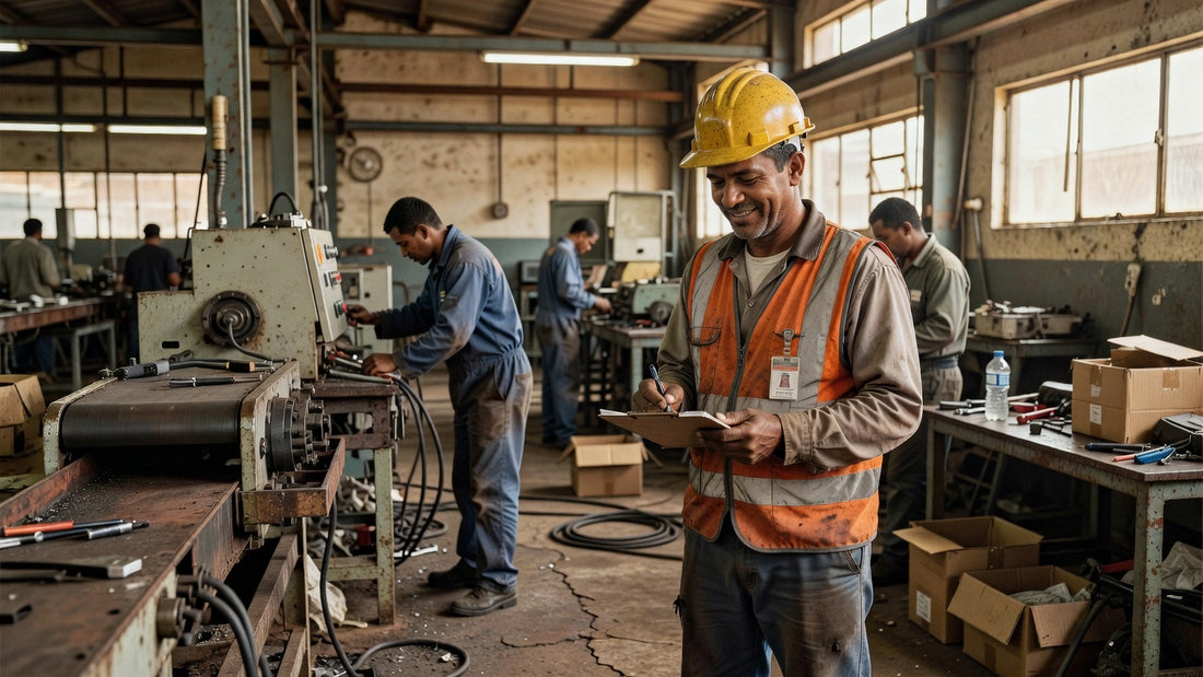 Engenheiro de segurança do trabalho inspecionando fábrica