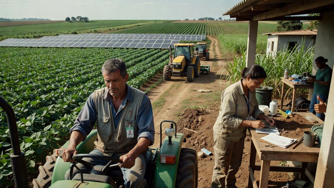 Fazenda sustentável no Brasil com práticas de agronegócio moderno