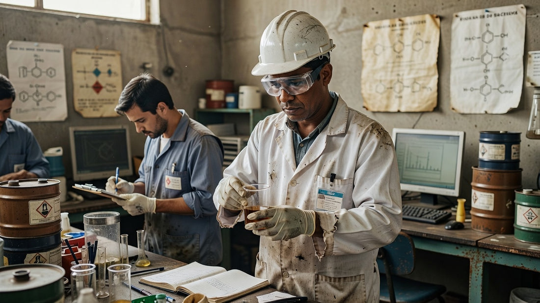 Profissional realizando análise de risco químico em laboratório