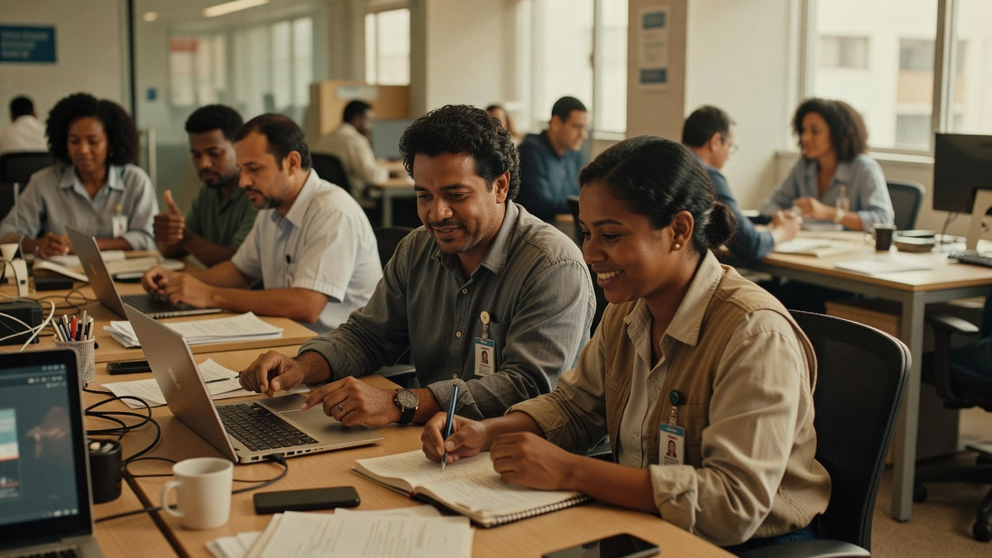 Equipe em sessão de educação corporativa